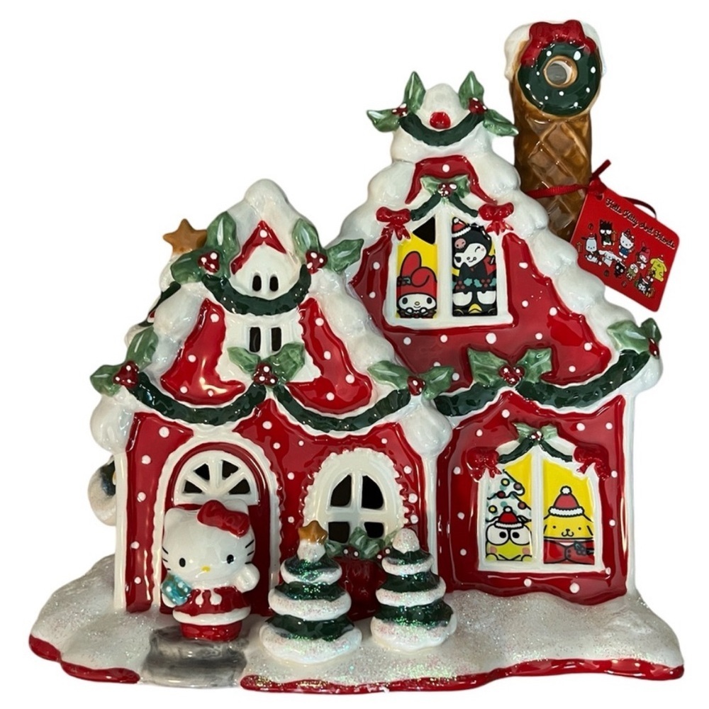 New 2024 Hello Kitty Christmas Blue Sky Gingerbread Tea Light House Ceramic HTF‌